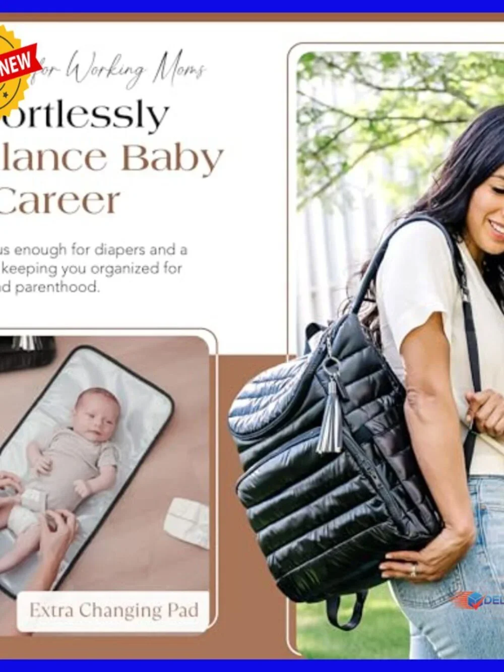 Large Diaper Backpack with Laptop Sleeve, Multiple Pockets, Changing Pad